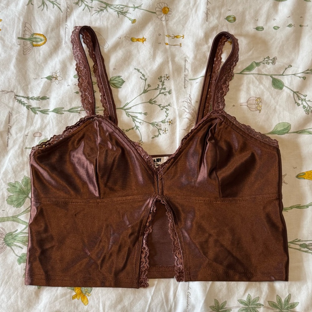 Brown Lace Trim Top